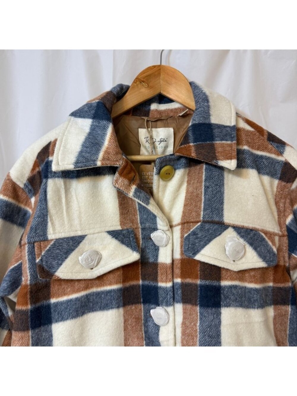 RD Style Blue Brown & Cream Plaid Jacket XS - Picture 2 of 13